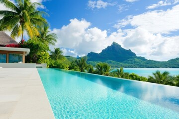 Fototapeta premium luxury beachfront villa with a private infinity pool, nestled in lush greenery on a secluded tropical island