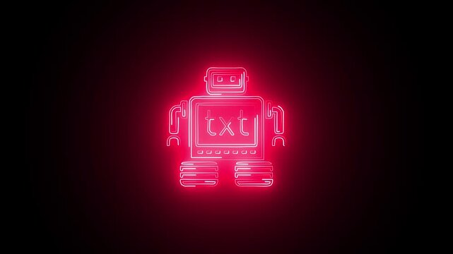 Glowing neon Robot icon isolated on black background. HD Video motion graphic animation