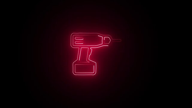 Glowing neon Drilling machine icon isolated on black background. HD Video motion graphic animation