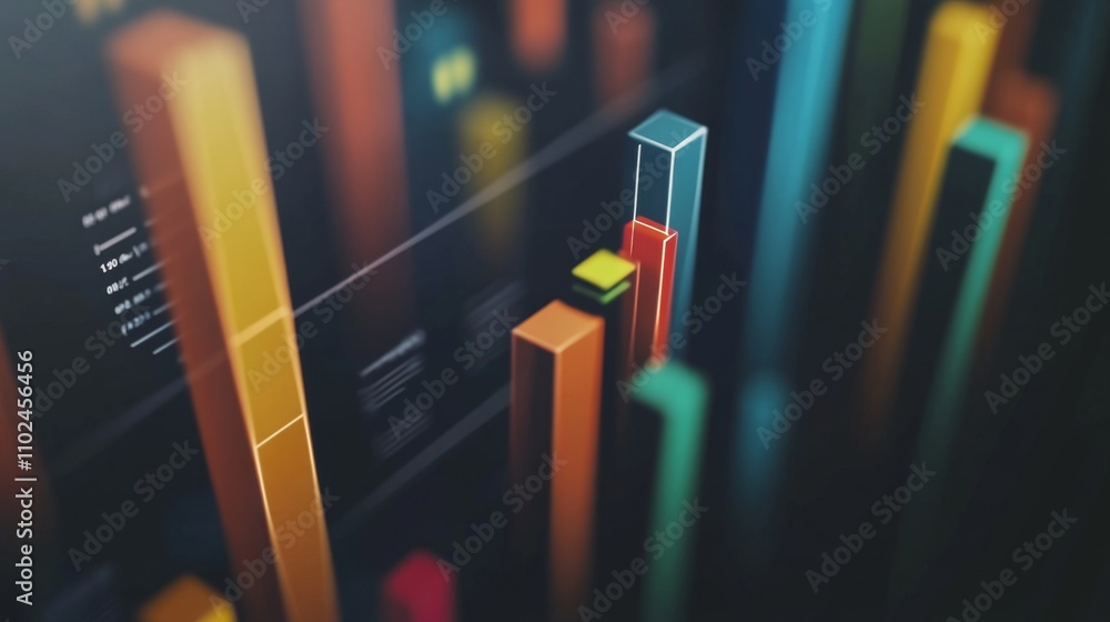 Poster colorful data visualization with 3d bar graphs and charts