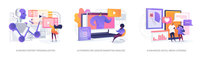 AI in Social Media abstract concept vector illustrations.