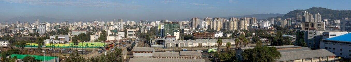 Large panorama of Addis Ababa, capital city of Ethiopia, Africa