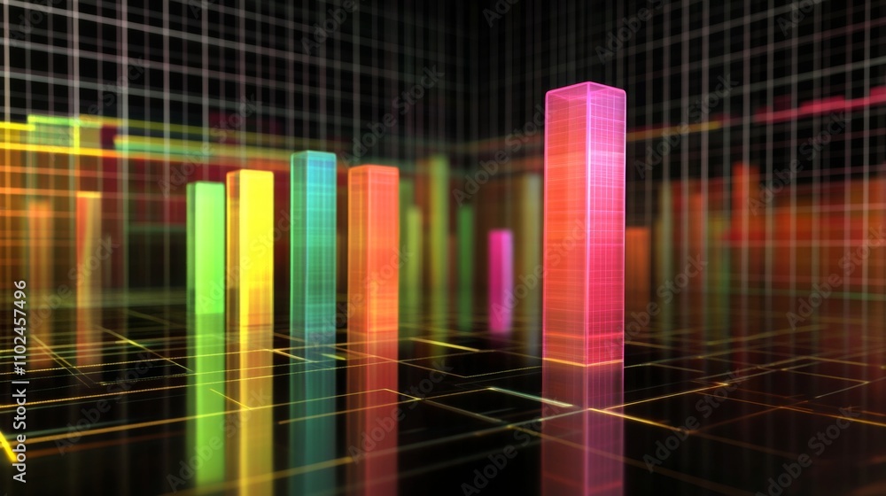 Poster colorful 3d bar graph visualization on dark background
