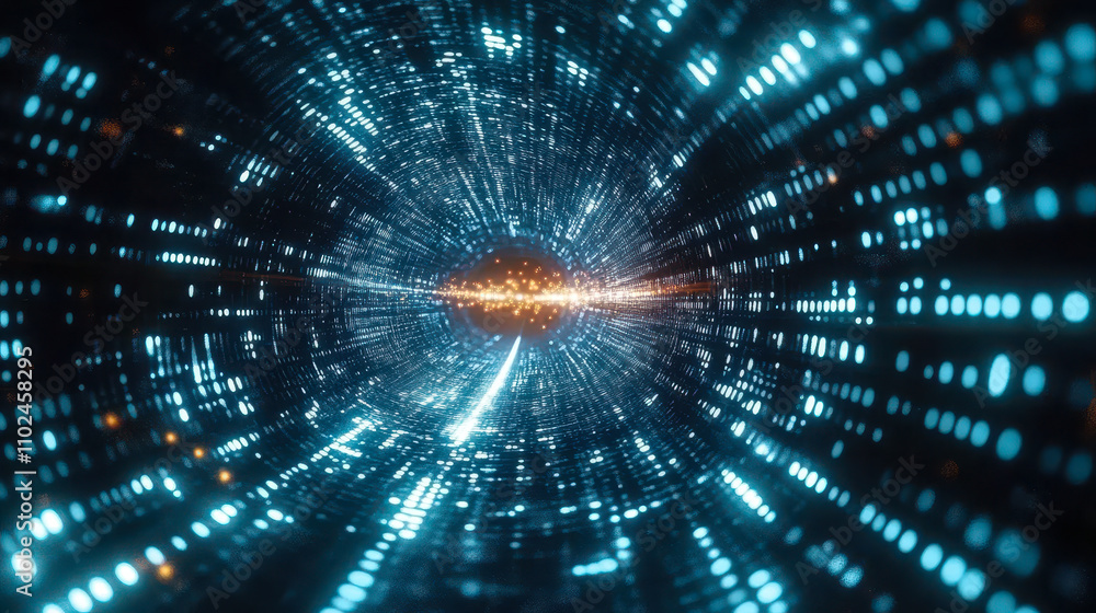 Poster binary code vortex through digital matrix gateway for technology and innovation