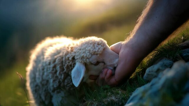 Jesus christ reaching out to save the lost lamb a symbol of redemption and compassion

