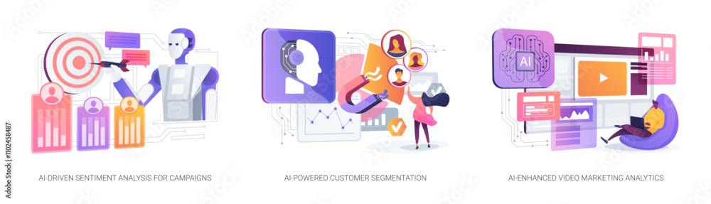 Poster marketing automation abstract concept vector illustrations.