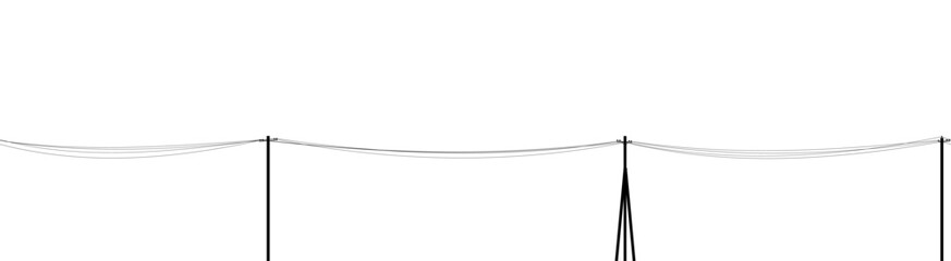 Fototapeta premium Power line. Poles and wires for supplying energy. Picture horizontally seamless. Object isolated on white background. Cartoon fun style Illustration vector