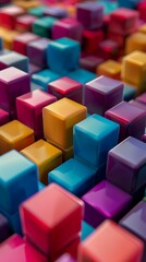 Obraz premium Vibrant Background of Colorful Cubes in Dynamic Arrangements, Creating a Bold and Eye-Catching 3D Visual Effect