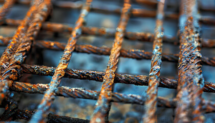 Rebar texture. Reinforcement steel rod. Rusty rebar for concrete pouring. Steel reinforcement bars. Construction rebar steel work reinforcement. Closeup of Steel rebars