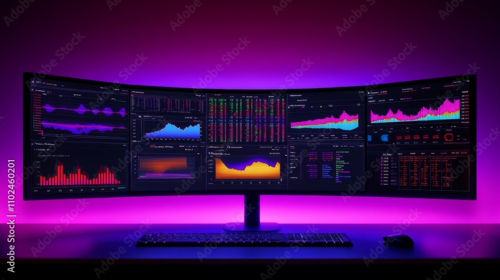 Leinwandbilder Modern Data Analytics Workstation with Multiple Screens and Graphs