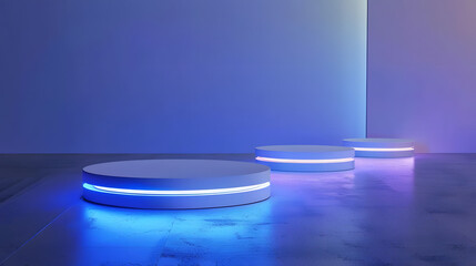 3d render of abstract podiums with luminous features for marketing and promotional use. generative ai