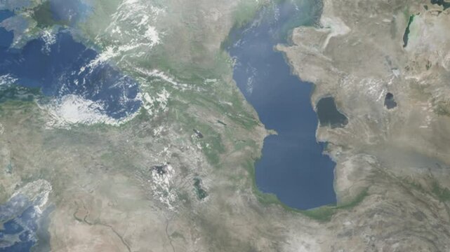 Zooming in on Mingachevir, Azerbaijan frome space - Perfect for Travel Intros and Backgrounds. Realistic 3D Animation.