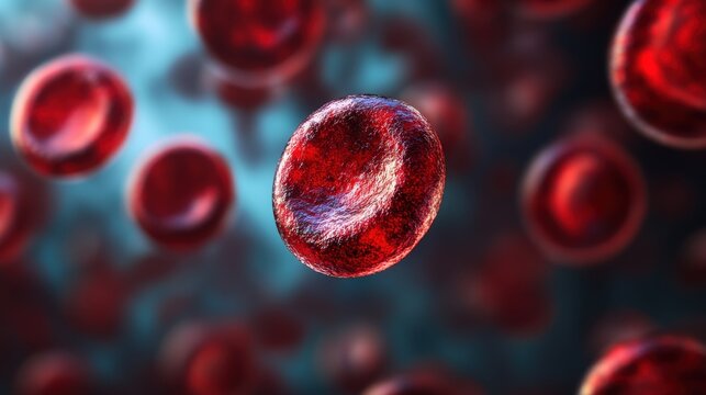 A close up of red blood cells with a red blob in the middle. Generative AI