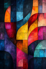 Fototapeta premium A vibrant abstract artwork featuring colorful geometric shapes and bold patterns, creating a dynamic visual experience.