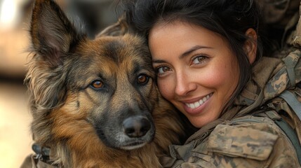 Veteran smiles with a loyal pet dog in a heartfelt moment outdoors