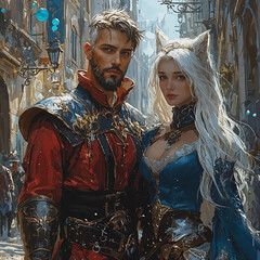 Obraz premium Enchanted Allies: A Tale of Magic and Loyalty. Generative AI