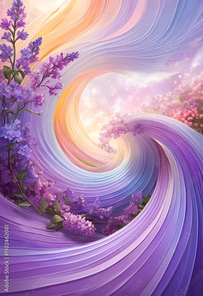Aufkleber vibrant swirl patterns feature lilac flowers intertwined with soft colors, creating a whimsical atmo
