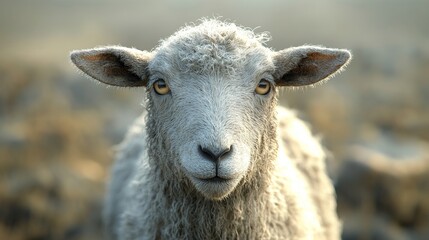Obraz premium A sheep with a yellow eye stares at the camera
