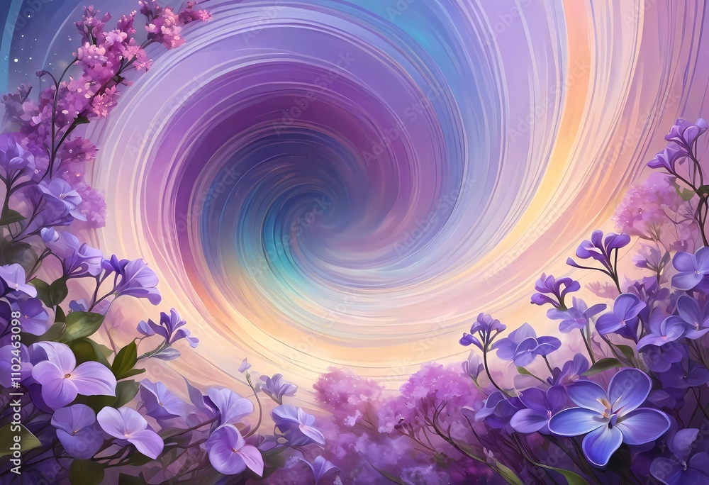 Aufkleber vibrant swirl patterns feature lilac flowers intertwined with soft colors, creating a whimsical atmo