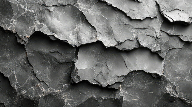 A close-up of layered slate rocks showcasing intricate natural formations and rugged textures for architectural and design inspiration