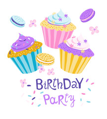 Colorful Party Invitation with Sweets and Festive Theme