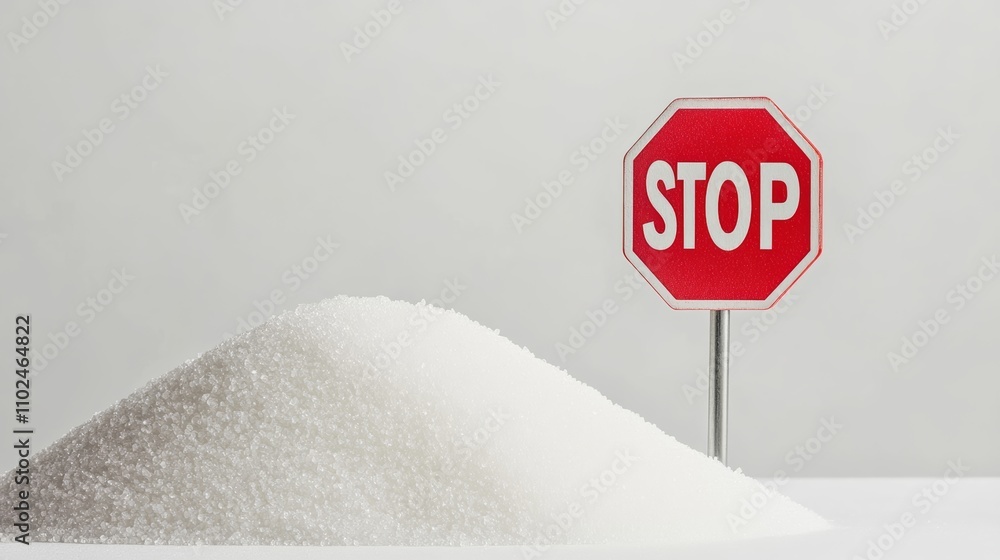 Poster conceptual image representing sugar reduction and promoting a low sugar or sugar free lifestyle by p