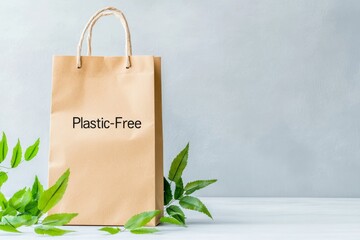 Plastic-free brown paper bag promoting environmental awareness - Powered by Adobe