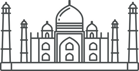 Taj mahal linear symbol. Asian tourism symbols