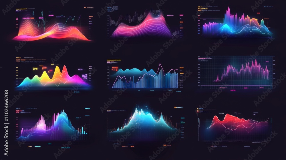 Fototapete Colorful Data Visualization with Bright Charts and Graphs Background