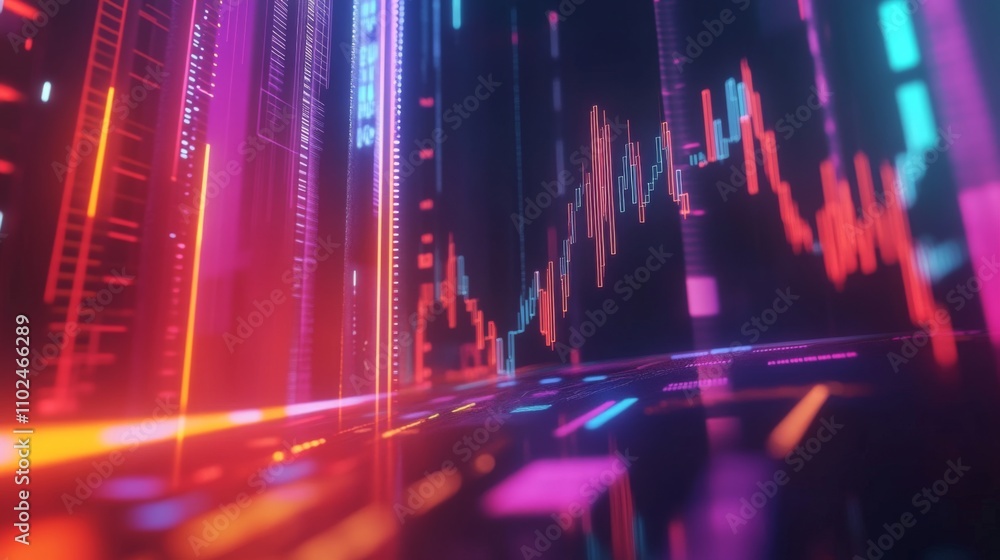 Poster abstract financial data visualization with colorful light effects