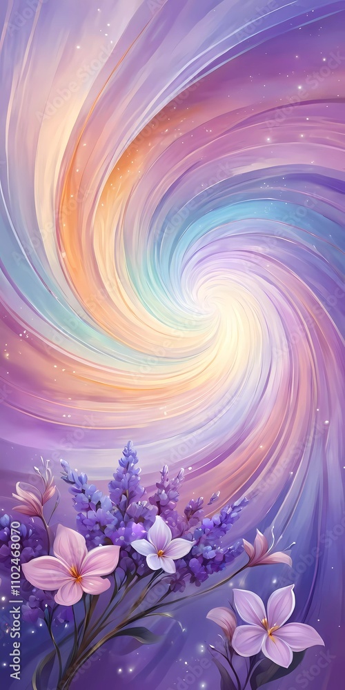 Aufkleber vibrant swirl patterns feature lilac flowers intertwined with soft colors, creating a whimsical atmo