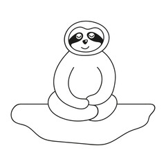 Adorable hand drawn sloth sloth sitting in lotus yoga pose. Hand drawn doodle funny tropical bear