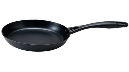 Black frying pan with long handle isolated  
