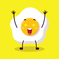 cute excited expression of fried egg cartoon character