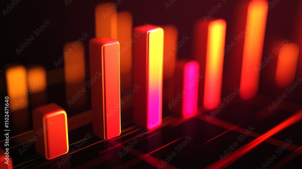 Poster colorful data visualization with 3d bars and warm lighting effects