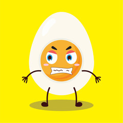 cute irritated expression of half boiled egg cartoon character