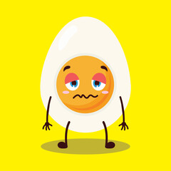 cute grumpy expression of half boiled egg cartoon character