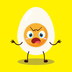 cute why expression of half boiled egg cartoon character