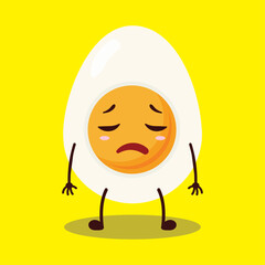 cute tired expression of half boiled egg cartoon character