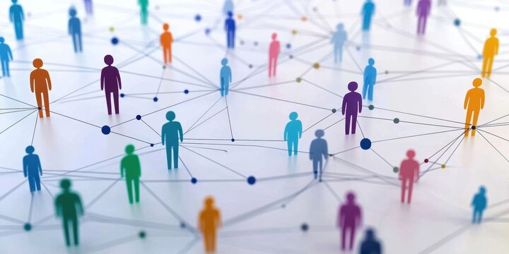 A diverse network of interconnected people portraits symbolizing social connections and professional networking
