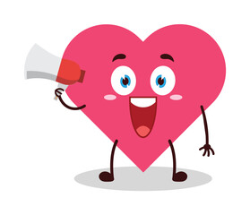 cute happy expression of heart cartoon character carry megaphone
