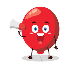cute happy expression of red balloon cartoon character carry megaphone