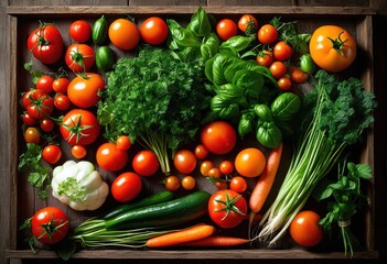 vibrant flat lay display fresh colorful ingredients herbs rustic perfect culinary inspiration, arrangement, berries, bowls, bright, carrots, colours