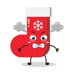 cute furious expression of Christmas sock cartoon character