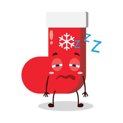 cute sleepy expression of Christmas sock cartoon character