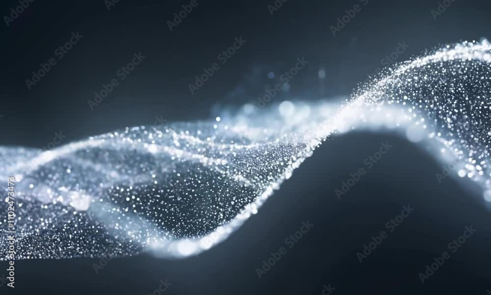 Aufkleber small glowing fluid particles creating a light trail as they flow in waves