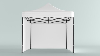 White event tent mockup. Marquee canopy stand. 3d isolated outdoor commercial exhibition pavilion. Festival awning for branding mock up. Advertising and promotional booth material