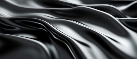 Fototapeta premium An abstract black and white texture with smooth, flowing waves creating a silky, liquid-like surface with dramatic highlights and shadows. Generative AI.