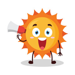 cute happy expression of sun cartoon character carry megaphone