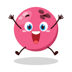 cute celebration jump expression of pink bowling ball character